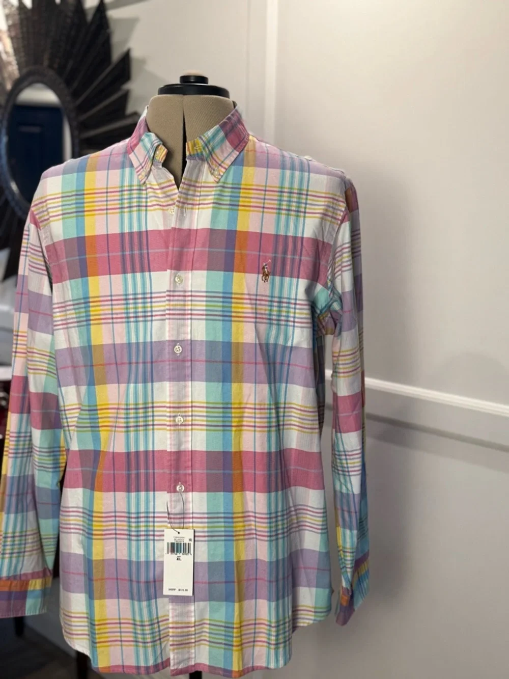 Classic Multicolor Pastel Plaid Button-Down Shirt - Picture 1 of 3
